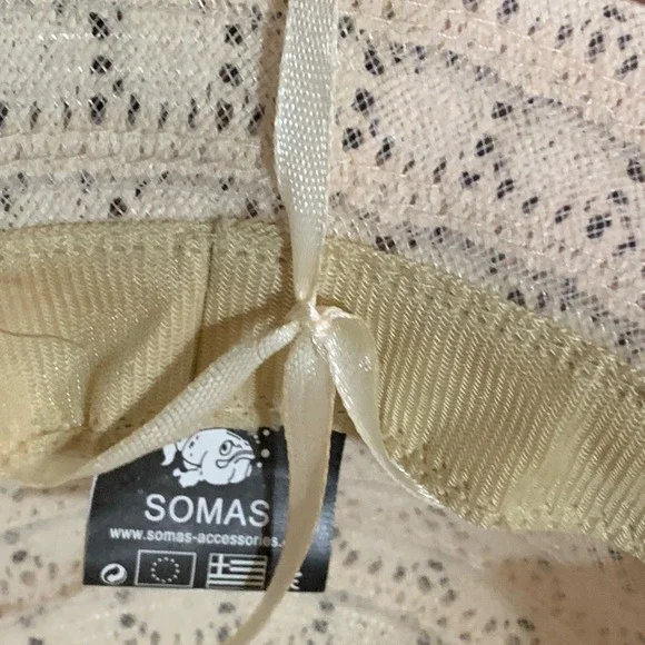 Somas Accessories Greece Beige Crochet Wide Brim Sun Hat Pearl Charm Sz 57 Lace - Picture 7 of 16